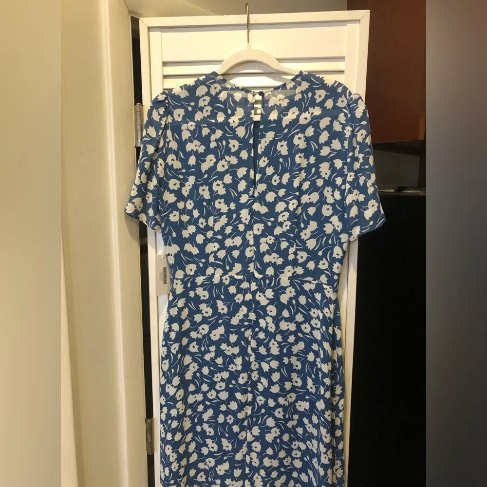 Reformation blue white floral tulip Andre midi Georgette dress size 10 NWT - Picture 6 of 9